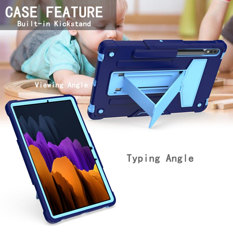 For Samsung Galaxy Tab S8 / Galaxy Tab S7 T870 / T875 T-shaped Bracket Contrast Color Shockproof PC + Silicone Protective Case(Navy+Blue) by buy2fix