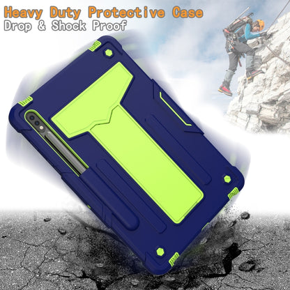 For Samsung Galaxy Tab S8 / Galaxy Tab S7 T870 / T875 T-shaped Bracket Contrast Color Shockproof PC + Silicone Protective Case(Navy+Green) - Galaxy Tab S8 Cases by buy2fix | Online Shopping UK | buy2fix