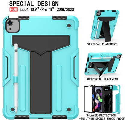 For iPad Air 2022 / 2020 10.9 / iPad Pro 11 T-shaped Bracket Contrast Color Shockproof PC + Silicone Protective Case(Mint Green+Black) - iPad Air (2022) / (2020) 10.9 Cases by buy2fix | Online Shopping UK | buy2fix