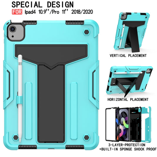 For iPad Air 2022 / 2020 10.9 / iPad Pro 11 T-shaped Bracket Contrast Color Shockproof PC + Silicone Protective Case(Mint Green+Black) - iPad Air (2022) / (2020) 10.9 Cases by buy2fix | Online Shopping UK | buy2fix