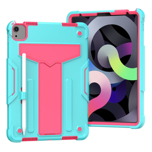 For iPad Air 2022 / 2020 10.9 / iPad Pro 11 T-shaped Bracket Contrast Color Shockproof PC + Silicone Protective Case(Mint Green+Rose Red) - iPad Air (2022) / (2020) 10.9 Cases by buy2fix | Online Shopping UK | buy2fix