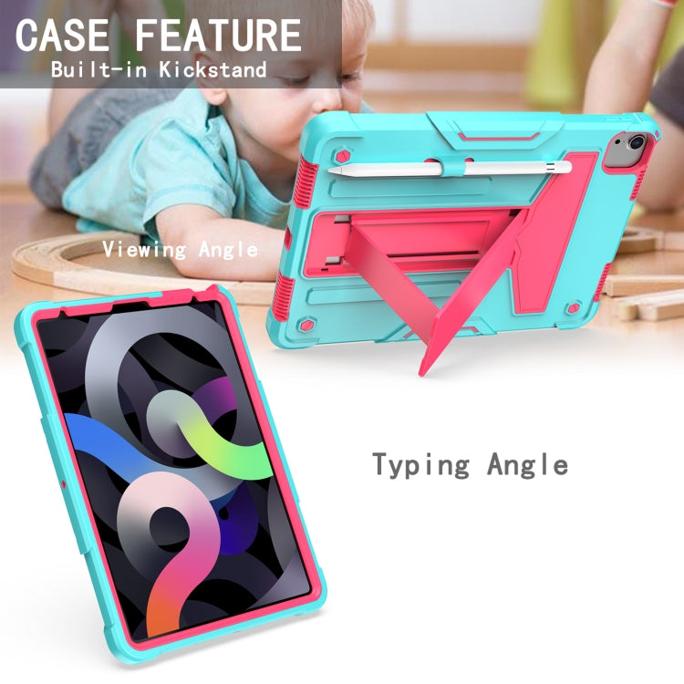 For iPad Air 2022 / 2020 10.9 / iPad Pro 11 T-shaped Bracket Contrast Color Shockproof PC + Silicone Protective Case(Mint Green+Rose Red) - iPad Air (2022) / (2020) 10.9 Cases by buy2fix | Online Shopping UK | buy2fix