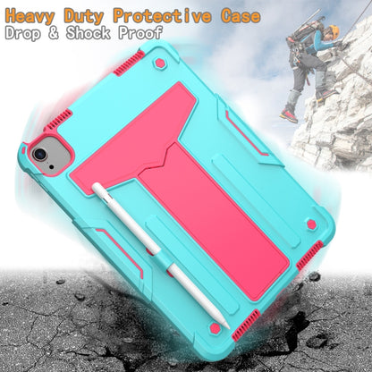 For iPad Air 2022 / 2020 10.9 / iPad Pro 11 T-shaped Bracket Contrast Color Shockproof PC + Silicone Protective Case(Mint Green+Rose Red) - iPad Air (2022) / (2020) 10.9 Cases by buy2fix | Online Shopping UK | buy2fix