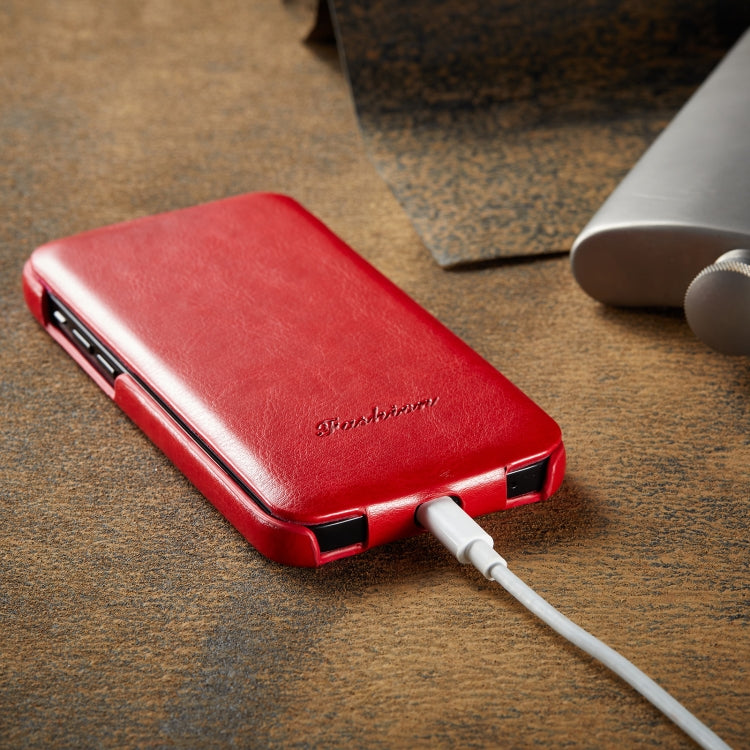 For iPhone 12 / 12 Pro Fierre Shann Retro Oil Wax Texture Vertical Flip PU Leather Case(Red) - iPhone 12 / 12 Pro Cases by FIERRE SHANN | Online Shopping UK | buy2fix