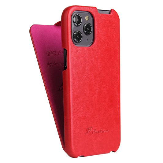 For iPhone 12 Pro Max Fierre Shann Retro Oil Wax Texture Vertical Flip PU Leather Case(Red) - iPhone 12 Pro Max Cases by FIERRE SHANN | Online Shopping UK | buy2fix