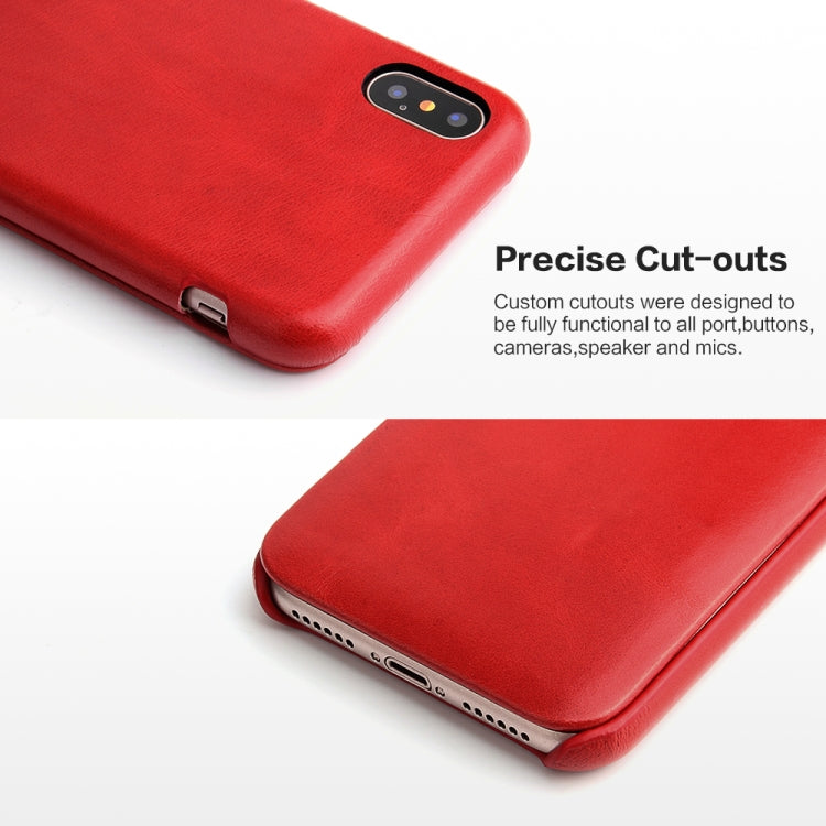 For iPhone X / XS Fierre Shann Business Magnetic Horizontal Flip Genuine Leather Case(Red) - More iPhone Cases by FIERRE SHANN | Online Shopping UK | buy2fix