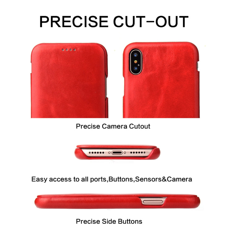 For iPhone X / XS Fierre Shann Business Magnetic Horizontal Flip Genuine Leather Case(Red) - More iPhone Cases by FIERRE SHANN | Online Shopping UK | buy2fix