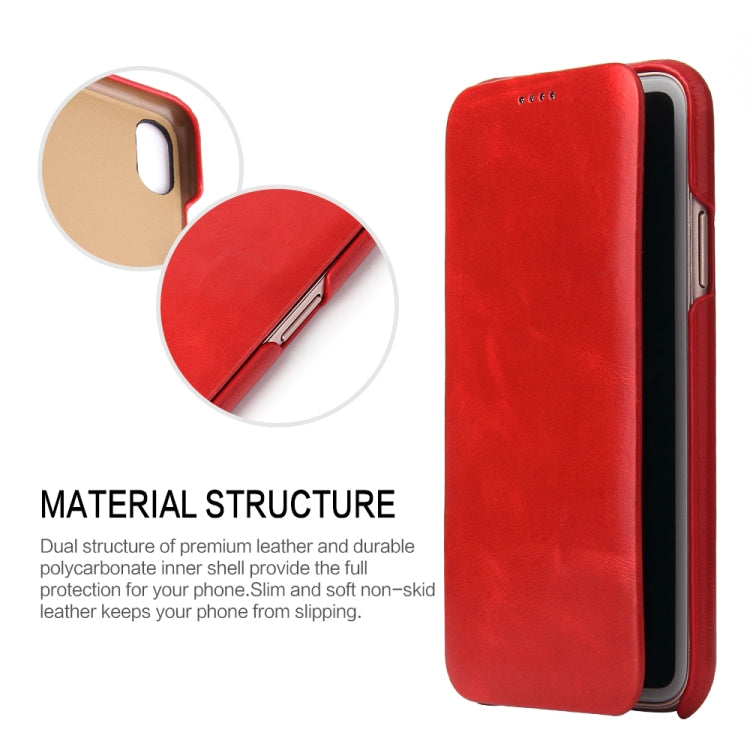 For iPhone X / XS Fierre Shann Business Magnetic Horizontal Flip Genuine Leather Case(Red) - More iPhone Cases by FIERRE SHANN | Online Shopping UK | buy2fix