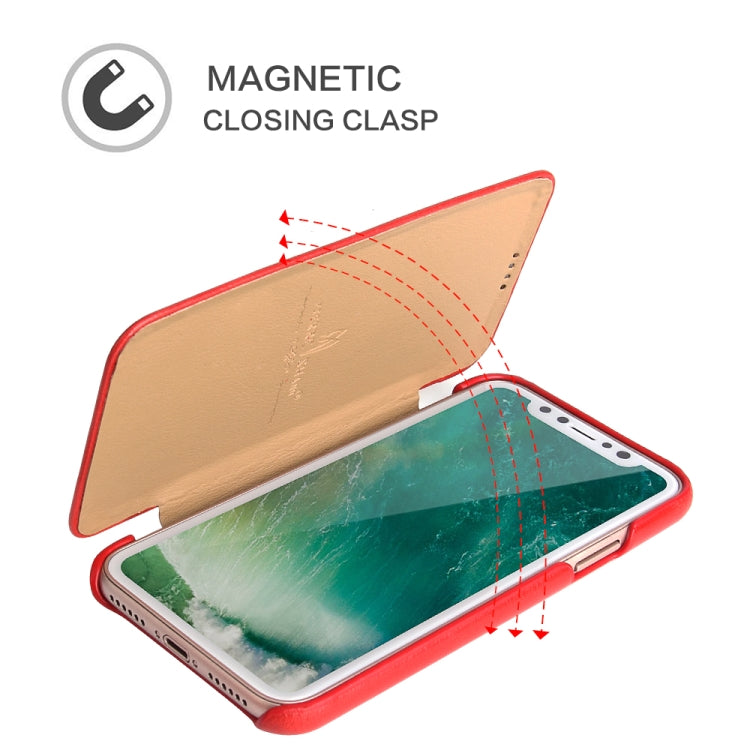 For iPhone X / XS Fierre Shann Business Magnetic Horizontal Flip Genuine Leather Case(Red) - More iPhone Cases by FIERRE SHANN | Online Shopping UK | buy2fix