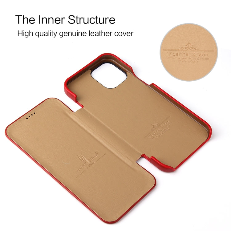 For iPhone 12 / 12 Pro Fierre Shann Business Magnetic Horizontal Flip Genuine Leather Case(Red) - iPhone 12 / 12 Pro Cases by FIERRE SHANN | Online Shopping UK | buy2fix