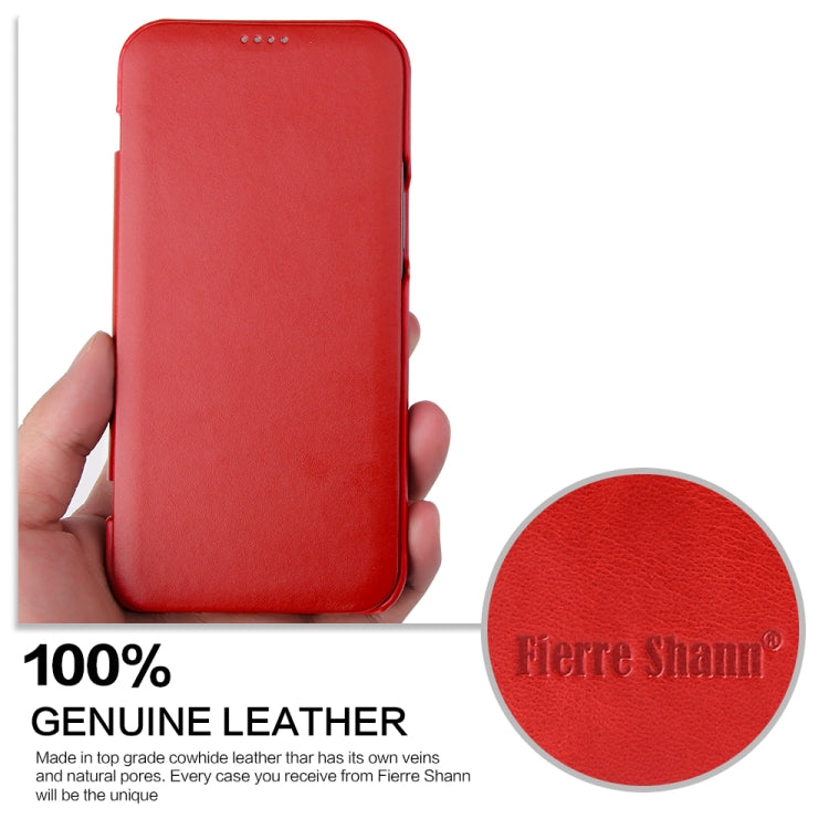 For iPhone 12 / 12 Pro Fierre Shann Business Magnetic Horizontal Flip Genuine Leather Case(Red) - iPhone 12 / 12 Pro Cases by FIERRE SHANN | Online Shopping UK | buy2fix