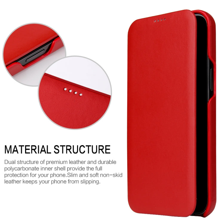 For iPhone 12 / 12 Pro Fierre Shann Business Magnetic Horizontal Flip Genuine Leather Case(Red) - iPhone 12 / 12 Pro Cases by FIERRE SHANN | Online Shopping UK | buy2fix