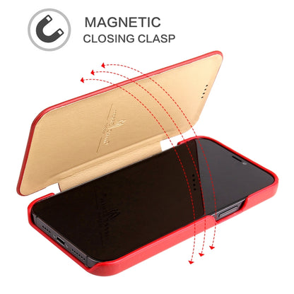 For iPhone 12 / 12 Pro Fierre Shann Business Magnetic Horizontal Flip Genuine Leather Case(Red) - iPhone 12 / 12 Pro Cases by FIERRE SHANN | Online Shopping UK | buy2fix