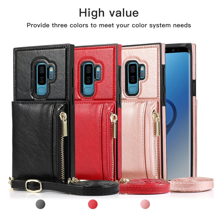 For Samsung Galaxy S9 Plus Square Zipper Wallet Bag TPU+PU Back Cover Case with Holder & Card Slots & Wallet & Cross-body Strap(Black) - Galaxy Phone Cases by CMai2 | Online Shopping UK | buy2fix