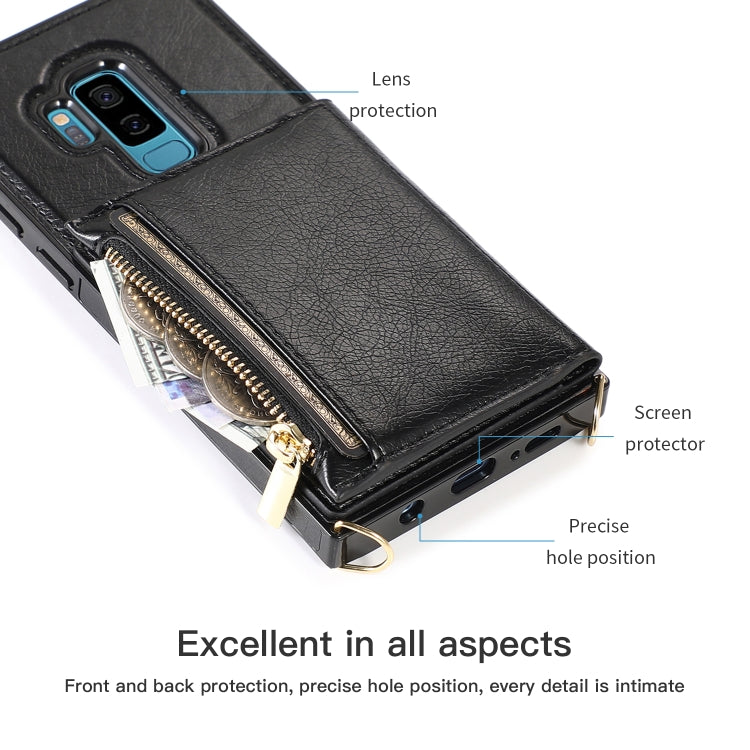 For Samsung Galaxy S9 Plus Square Zipper Wallet Bag TPU+PU Back Cover Case with Holder & Card Slots & Wallet & Cross-body Strap(Red) - Galaxy Phone Cases by CMai2 | Online Shopping UK | buy2fix