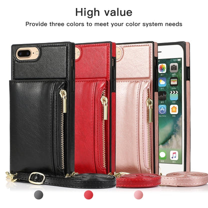 Square Zipper Wallet Bag TPU+PU Back Cover Case with Holder & Card Slots & Wallet & Cross-body Strap For iPhone 8 Plus / 7 Plus(Black) - More iPhone Cases by buy2fix | Online Shopping UK | buy2fix