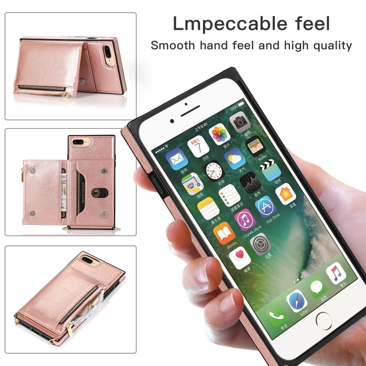 Square Zipper Wallet Bag TPU+PU Back Cover Case with Holder & Card Slots & Wallet & Cross-body Strap For iPhone 8 Plus / 7 Plus(Black) - More iPhone Cases by buy2fix | Online Shopping UK | buy2fix