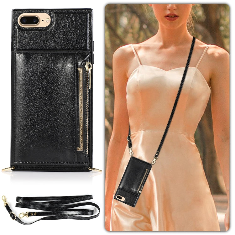 Square Zipper Wallet Bag TPU+PU Back Cover Case with Holder & Card Slots & Wallet & Cross-body Strap For iPhone 8 Plus / 7 Plus(Red) - More iPhone Cases by buy2fix | Online Shopping UK | buy2fix