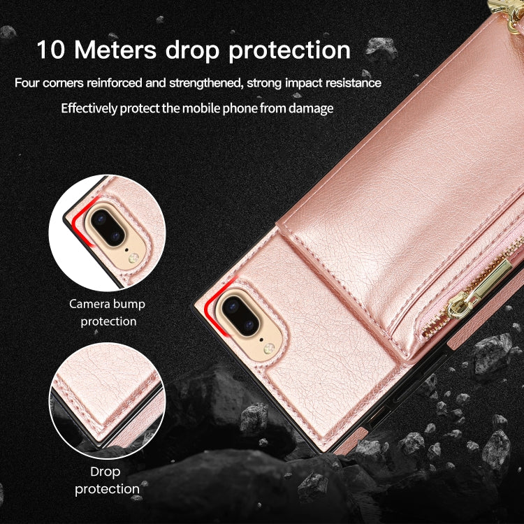Square Zipper Wallet Bag TPU+PU Back Cover Case with Holder & Card Slots & Wallet & Cross-body Strap For iPhone 8 Plus / 7 Plus(Red) - More iPhone Cases by buy2fix | Online Shopping UK | buy2fix