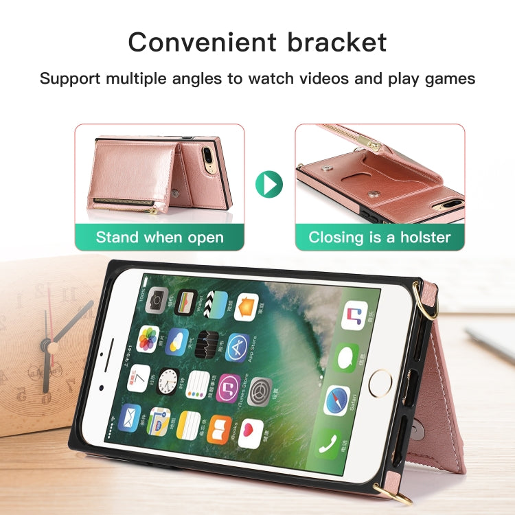 Square Zipper Wallet Bag TPU+PU Back Cover Case with Holder & Card Slots & Wallet & Cross-body Strap For iPhone 8 Plus / 7 Plus(Red) - More iPhone Cases by buy2fix | Online Shopping UK | buy2fix