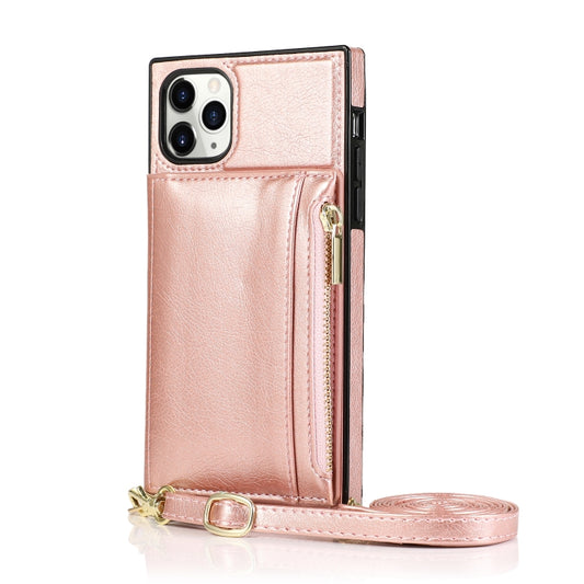 For iPhone 11 Pro Max Square Zipper Wallet Bag TPU+PU Back Cover Case with Holder & Card Slots & Wallet & Cross-body Strap (Rose Glod) - iPhone 11 Pro Max Cases by buy2fix | Online Shopping UK | buy2fix