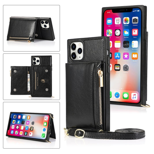 For iPhone 11 Pro Max Square Zipper Wallet Bag TPU+PU Back Cover Case with Holder & Card Slots & Wallet & Cross-body Strap (Black) - iPhone 11 Pro Max Cases by buy2fix | Online Shopping UK | buy2fix