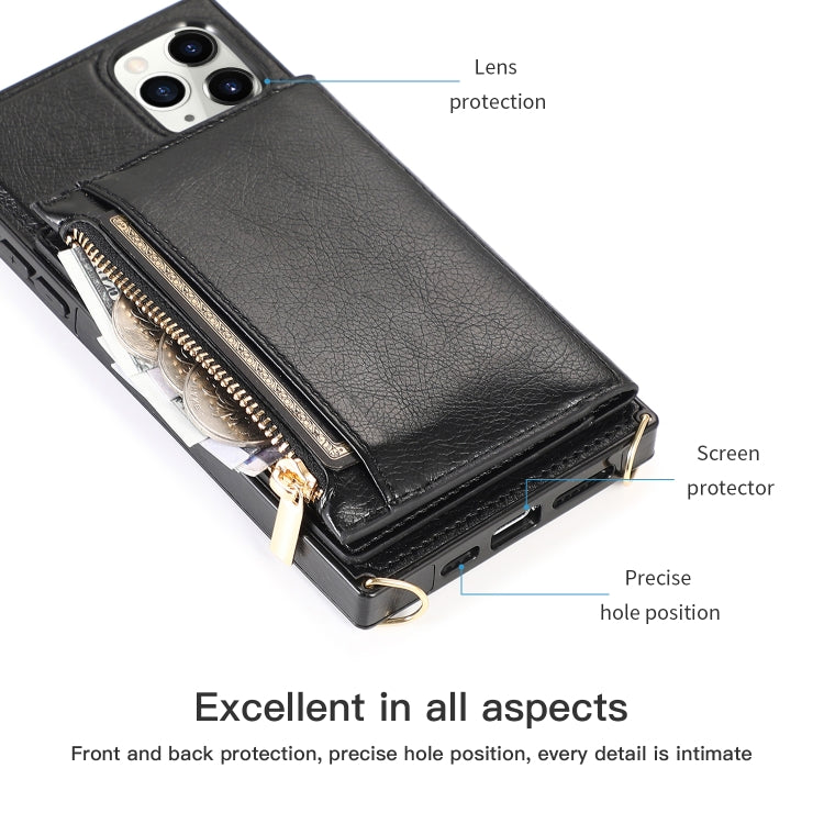 For iPhone 11 Pro Max Square Zipper Wallet Bag TPU+PU Back Cover Case with Holder & Card Slots & Wallet & Cross-body Strap (Black) - iPhone 11 Pro Max Cases by buy2fix | Online Shopping UK | buy2fix