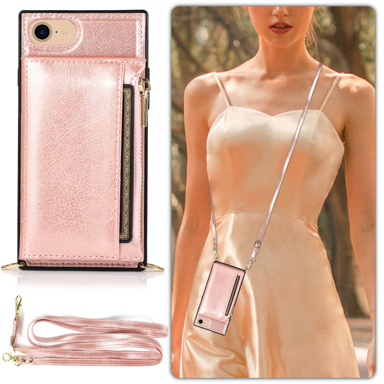 For iPhone SE 2022 / SE 2020 / 8 / 7 Square Zipper Wallet Bag TPU+PU Back Cover Case with Holder & Card Slots & Wallet & Cross-body Strap(Black) - iPhone SE 2022 / 2020 / 8 / 7 Cases by buy2fix | Online Shopping UK | buy2fix
