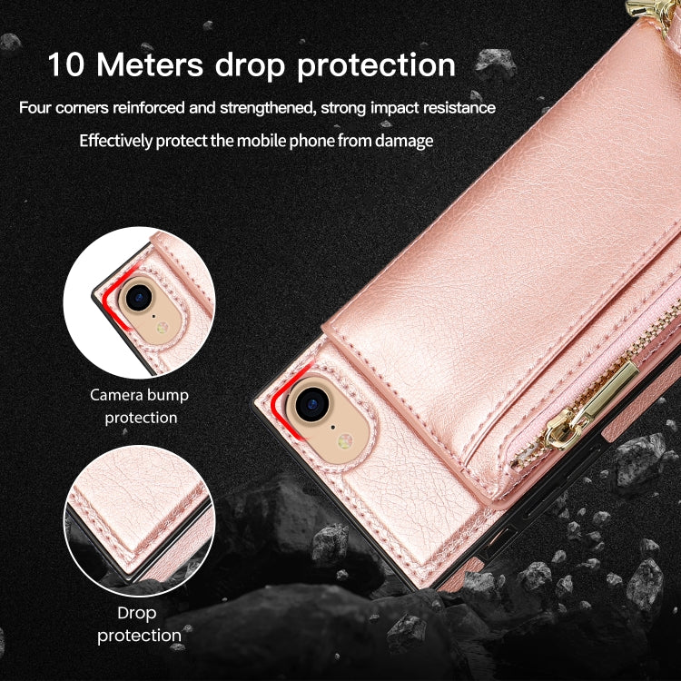 For iPhone SE 2022 / SE 2020 / 8 / 7 Square Zipper Wallet Bag TPU+PU Back Cover Case with Holder & Card Slots & Wallet & Cross-body Strap(Black) - iPhone SE 2022 / 2020 / 8 / 7 Cases by buy2fix | Online Shopping UK | buy2fix
