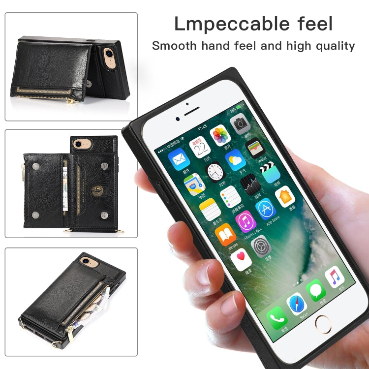 For iPhone SE 2022 / SE 2020 / 8 / 7 Square Zipper Wallet Bag TPU+PU Back Cover Case with Holder & Card Slots & Wallet & Cross-body Strap(Red) - iPhone SE 2022 / 2020 / 8 / 7 Cases by buy2fix | Online Shopping UK | buy2fix