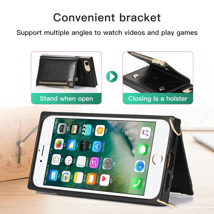 For iPhone SE 2022 / SE 2020 / 8 / 7 Square Zipper Wallet Bag TPU+PU Back Cover Case with Holder & Card Slots & Wallet & Cross-body Strap(Red) - iPhone SE 2022 / 2020 / 8 / 7 Cases by buy2fix | Online Shopping UK | buy2fix