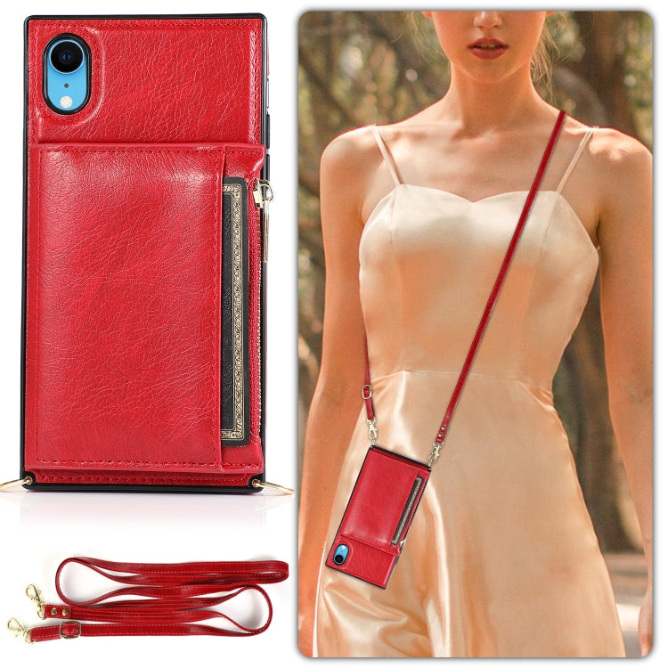 For iPhone XR Square Zipper Wallet Bag TPU+PU Back Cover Case with Holder & Card Slots & Wallet & Cross-body Strap(Black) - More iPhone Cases by buy2fix | Online Shopping UK | buy2fix