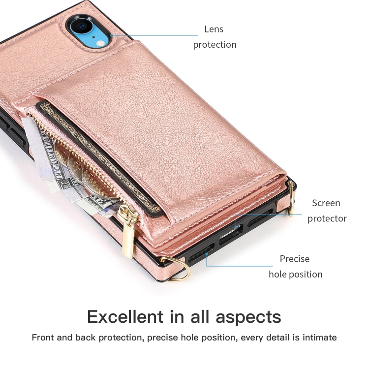 For iPhone XR Square Zipper Wallet Bag TPU+PU Back Cover Case with Holder & Card Slots & Wallet & Cross-body Strap(Black) - More iPhone Cases by buy2fix | Online Shopping UK | buy2fix