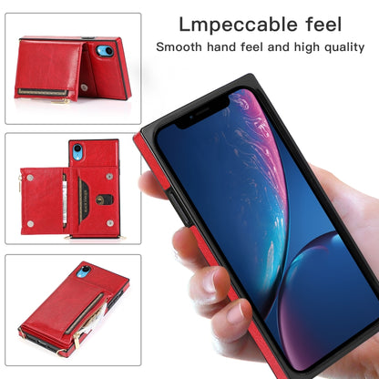 For iPhone XR Square Zipper Wallet Bag TPU+PU Back Cover Case with Holder & Card Slots & Wallet & Cross-body Strap(Red) - More iPhone Cases by buy2fix | Online Shopping UK | buy2fix