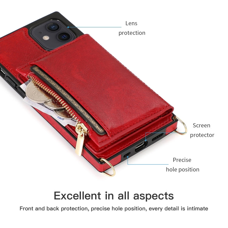 For iPhone 12 mini Square Zipper Wallet Bag TPU+PU Back Cover Case with Holder & Card Slots & Wallet & Cross-body Strap (Black) - iPhone 12 mini Cases by buy2fix | Online Shopping UK | buy2fix