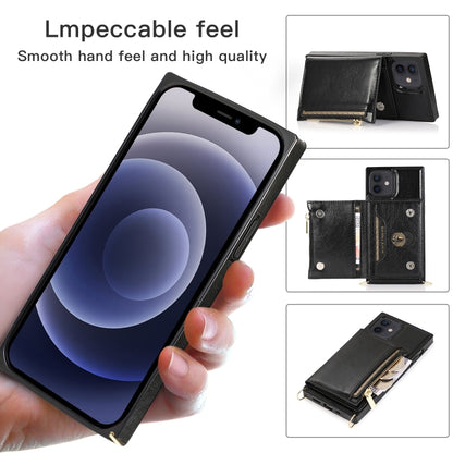 For iPhone 12 mini Square Zipper Wallet Bag TPU+PU Back Cover Case with Holder & Card Slots & Wallet & Cross-body Strap (Black) - iPhone 12 mini Cases by buy2fix | Online Shopping UK | buy2fix