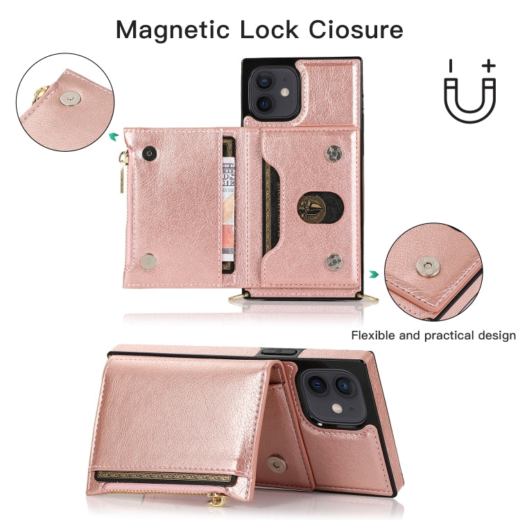 For iPhone 12 mini Square Zipper Wallet Bag TPU+PU Back Cover Case with Holder & Card Slots & Wallet & Cross-body Strap (Red) - iPhone 12 mini Cases by buy2fix | Online Shopping UK | buy2fix