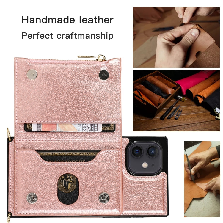 For iPhone 12 mini Square Zipper Wallet Bag TPU+PU Back Cover Case with Holder & Card Slots & Wallet & Cross-body Strap (Red) - iPhone 12 mini Cases by buy2fix | Online Shopping UK | buy2fix