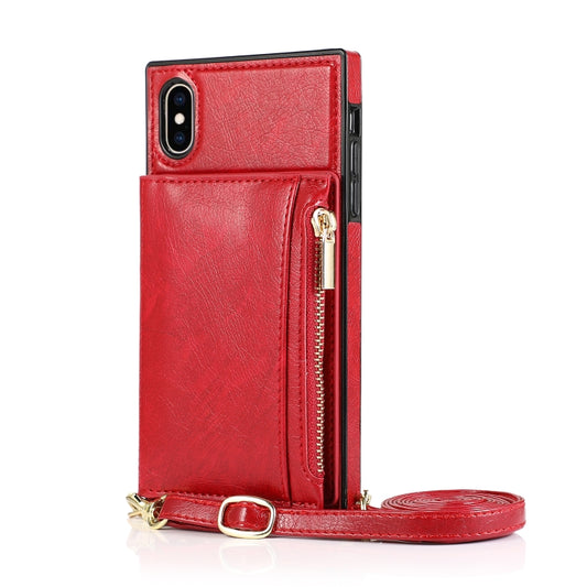 For iPhone XS Max Square Zipper Wallet Bag TPU+PU Back Cover Case with Holder & Card Slots & Wallet & Cross-body Strap(Red) - More iPhone Cases by buy2fix | Online Shopping UK | buy2fix