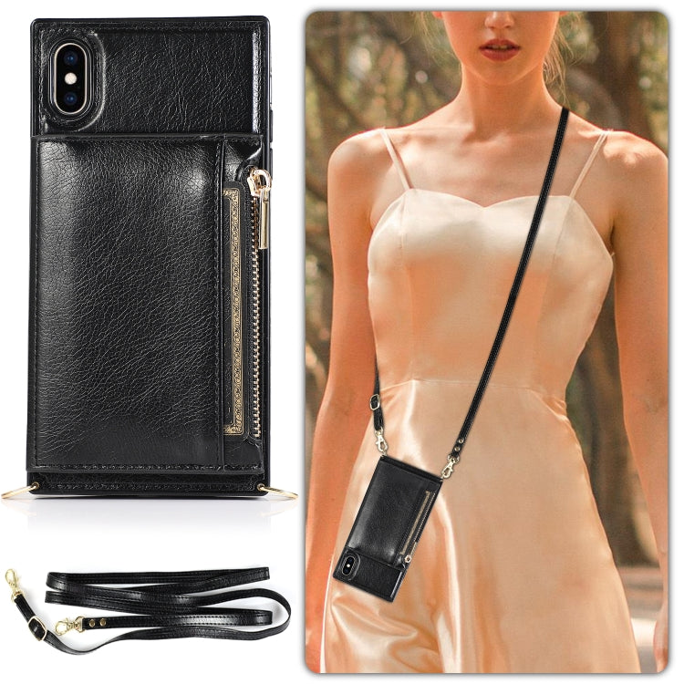 For iPhone XS Max Square Zipper Wallet Bag TPU+PU Back Cover Case with Holder & Card Slots & Wallet & Cross-body Strap(Red) - More iPhone Cases by buy2fix | Online Shopping UK | buy2fix