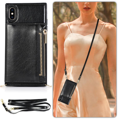 For iPhone XS Max Square Zipper Wallet Bag TPU+PU Back Cover Case with Holder & Card Slots & Wallet & Cross-body Strap(Red) - More iPhone Cases by buy2fix | Online Shopping UK | buy2fix