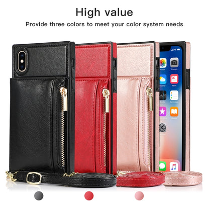 For iPhone XS Max Square Zipper Wallet Bag TPU+PU Back Cover Case with Holder & Card Slots & Wallet & Cross-body Strap(Red) - More iPhone Cases by buy2fix | Online Shopping UK | buy2fix