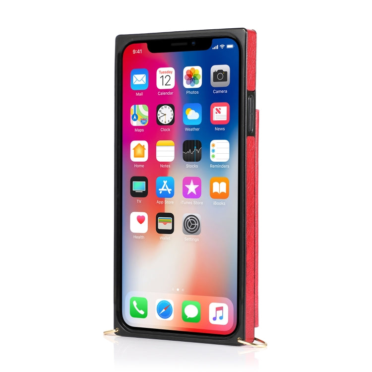 For iPhone XS Max Square Zipper Wallet Bag TPU+PU Back Cover Case with Holder & Card Slots & Wallet & Cross-body Strap(Red) - More iPhone Cases by buy2fix | Online Shopping UK | buy2fix