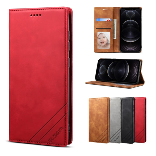 For iPhone 12 / 12 Pro GUSSIM GS-001 Business Style Horizontal Flip Skin Feel PU Leather Case with Holder & Card Slots & Wallet & Photo Frame(Red) - iPhone 12 / 12 Pro Cases by GUSSIM | Online Shopping UK | buy2fix