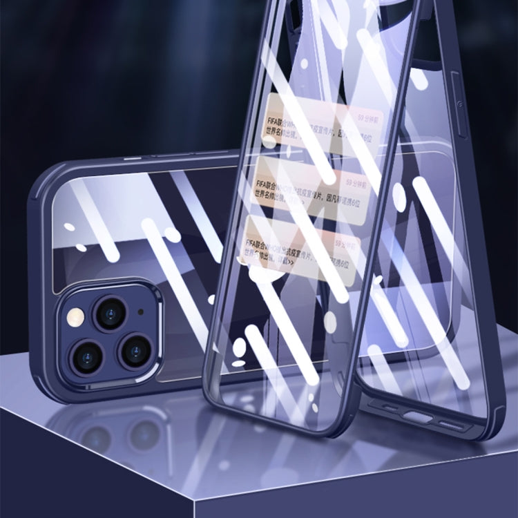 For iPhone 12 / 12 Pro Double-sided Plastic Glass Protective Case(Blue) - iPhone 12 / 12 Pro Cases by buy2fix | Online Shopping UK | buy2fix