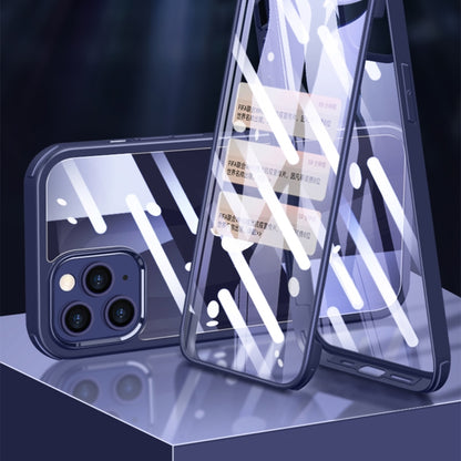 For iPhone 12 / 12 Pro Double-sided Plastic Glass Protective Case(Blue) - iPhone 12 / 12 Pro Cases by buy2fix | Online Shopping UK | buy2fix
