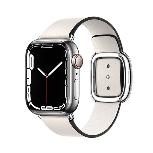 Modern Style Leather Watch Band For Apple Watch 49mm / 46mm / 45mm / 44mm / 42mm(Beige) by buy2fix