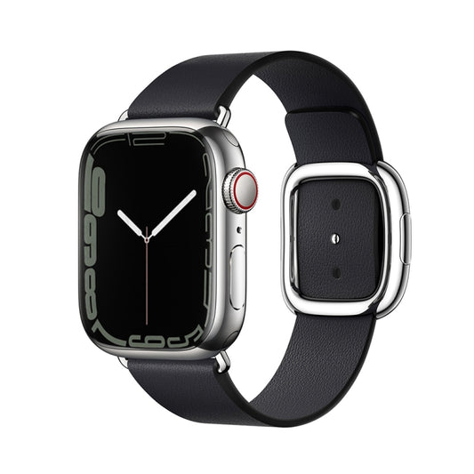 Modern Style Leather Watch Band For Apple Watch 49mm / 46mm / 45mm / 44mm / 42mm(Black) by buy2fix