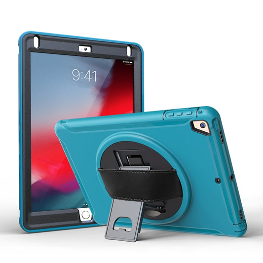 For iPad 9.7 inch (2017) 360 Degree Rotation PC+TPU Protective Cover with Holder & Hand Strap(Light Blue) - iPad 9.7 (2018) & (2017) Cases by buy2fix | Online Shopping UK | buy2fix