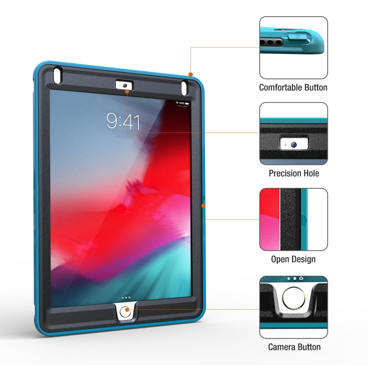 For iPad 9.7 inch (2017) 360 Degree Rotation PC+TPU Protective Cover with Holder & Hand Strap(Light Blue) - iPad 9.7 (2018) & (2017) Cases by buy2fix | Online Shopping UK | buy2fix